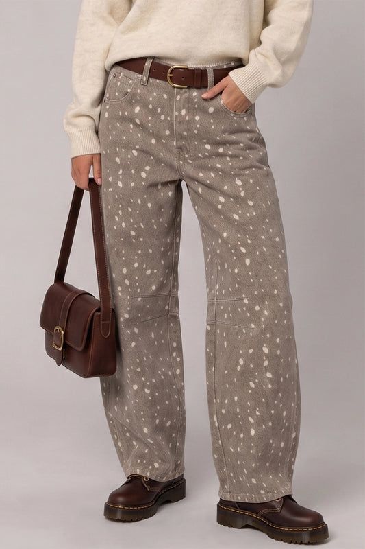 Allover Print Barrel Pants (Fawn)