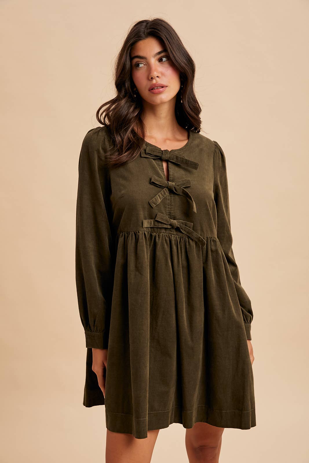BOW TIE CORDUROY MINI DRESS