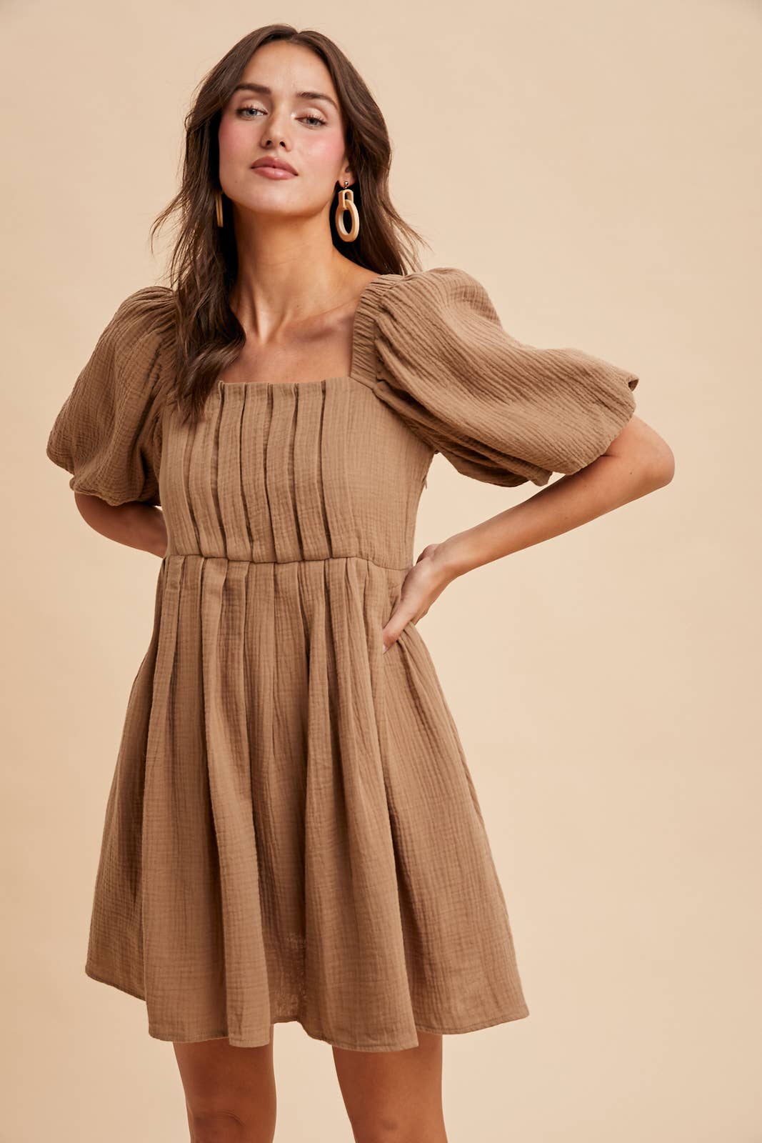 COTTON BOX PLEAT MINI DRESS