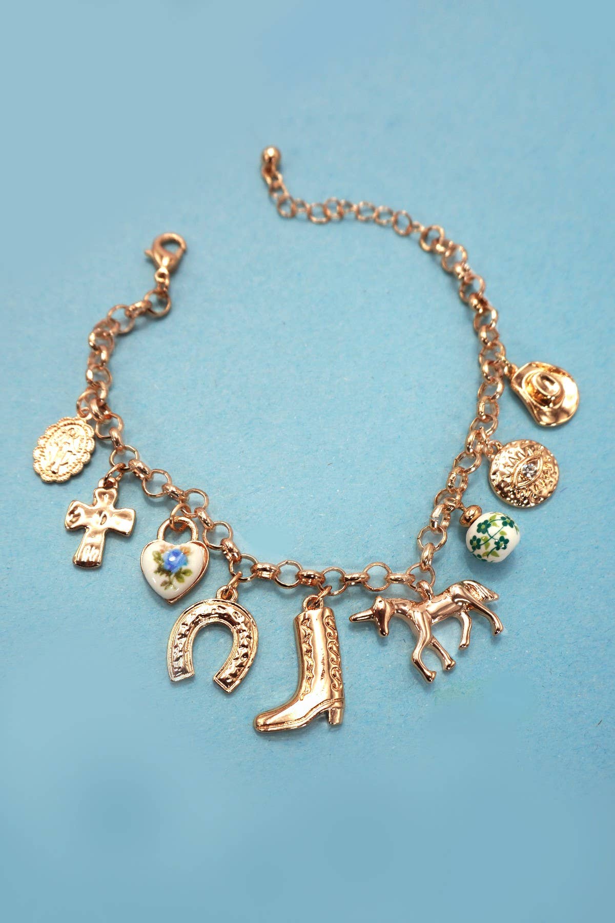 CHARM BRACELET - WESTERN BOOT CROSS PORCELAIN | 80B1345