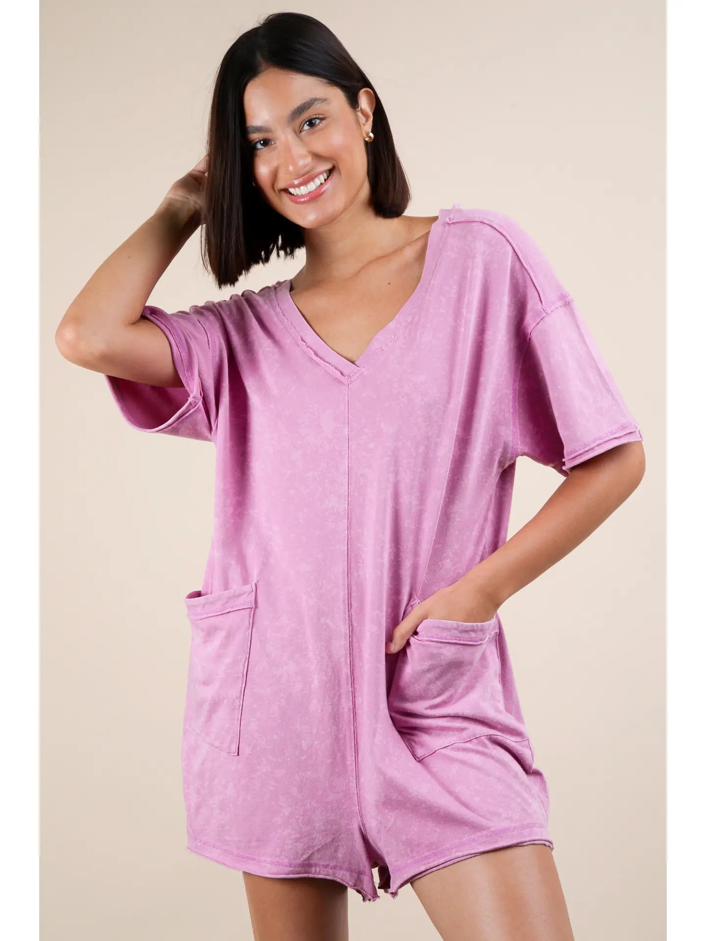 Orchid Mineral Washed Oversized Casual Knit Romper