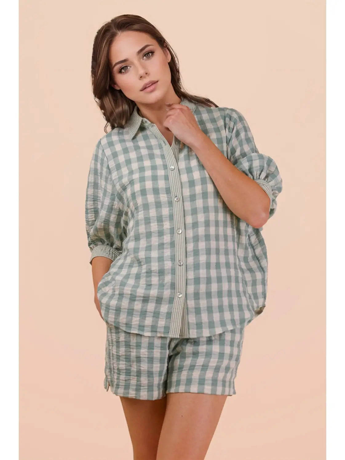Checkered Shirt Top & Shorts Set