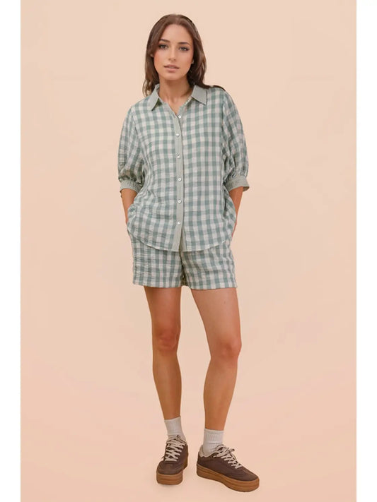 Checkered Shirt Top & Shorts Set