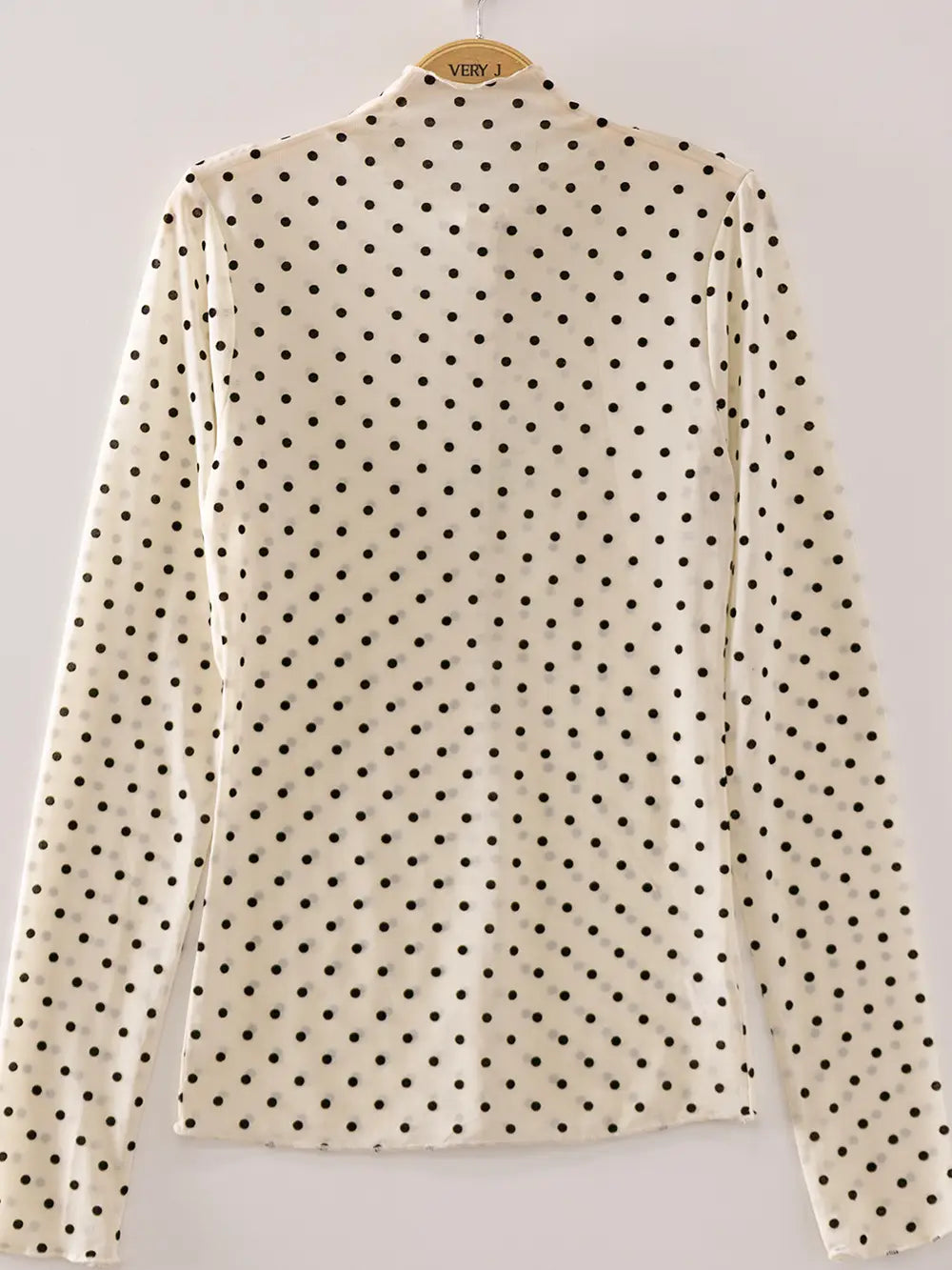 Polka Dot High Neck Fitted Sheer Mesh Lace Knit Top