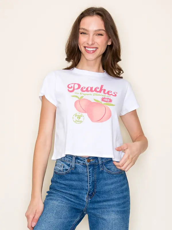 "Peaches Organic Natural" Crop Graphic Top