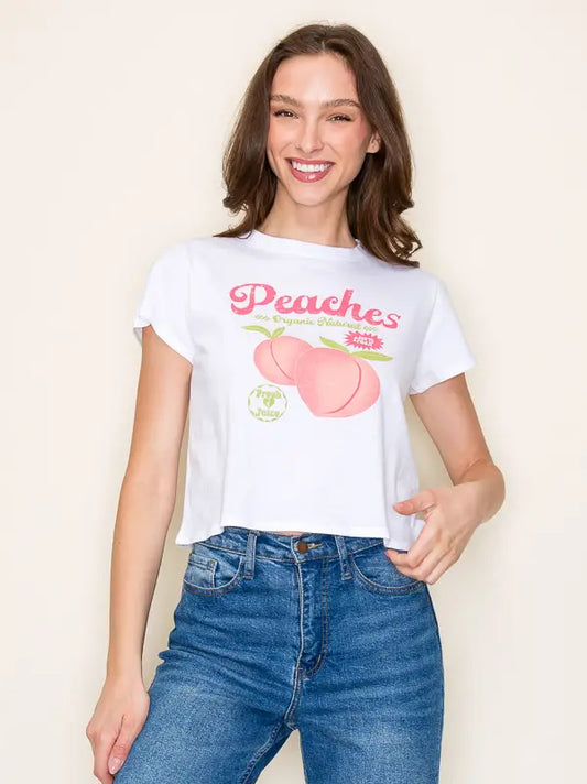 "Peaches Organic Natural" Crop Graphic Top