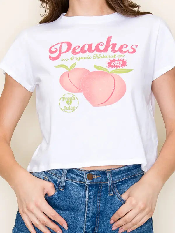 "Peaches Organic Natural" Crop Graphic Top