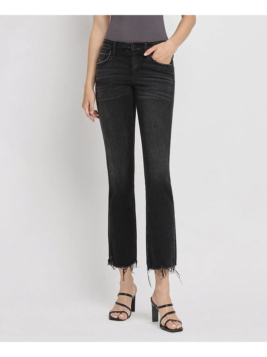 Flying Monkey Mid Rise Raw Distressed Hem Crop Flare Jeans