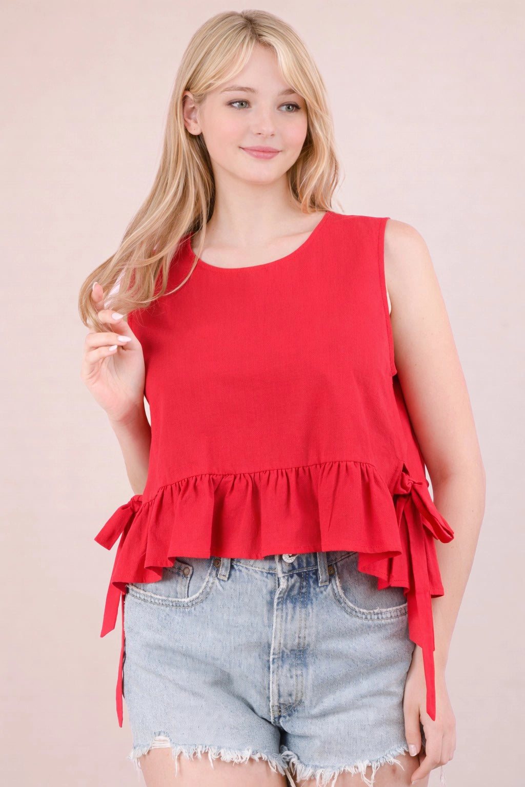 Side Tie Detail Ruffled Top