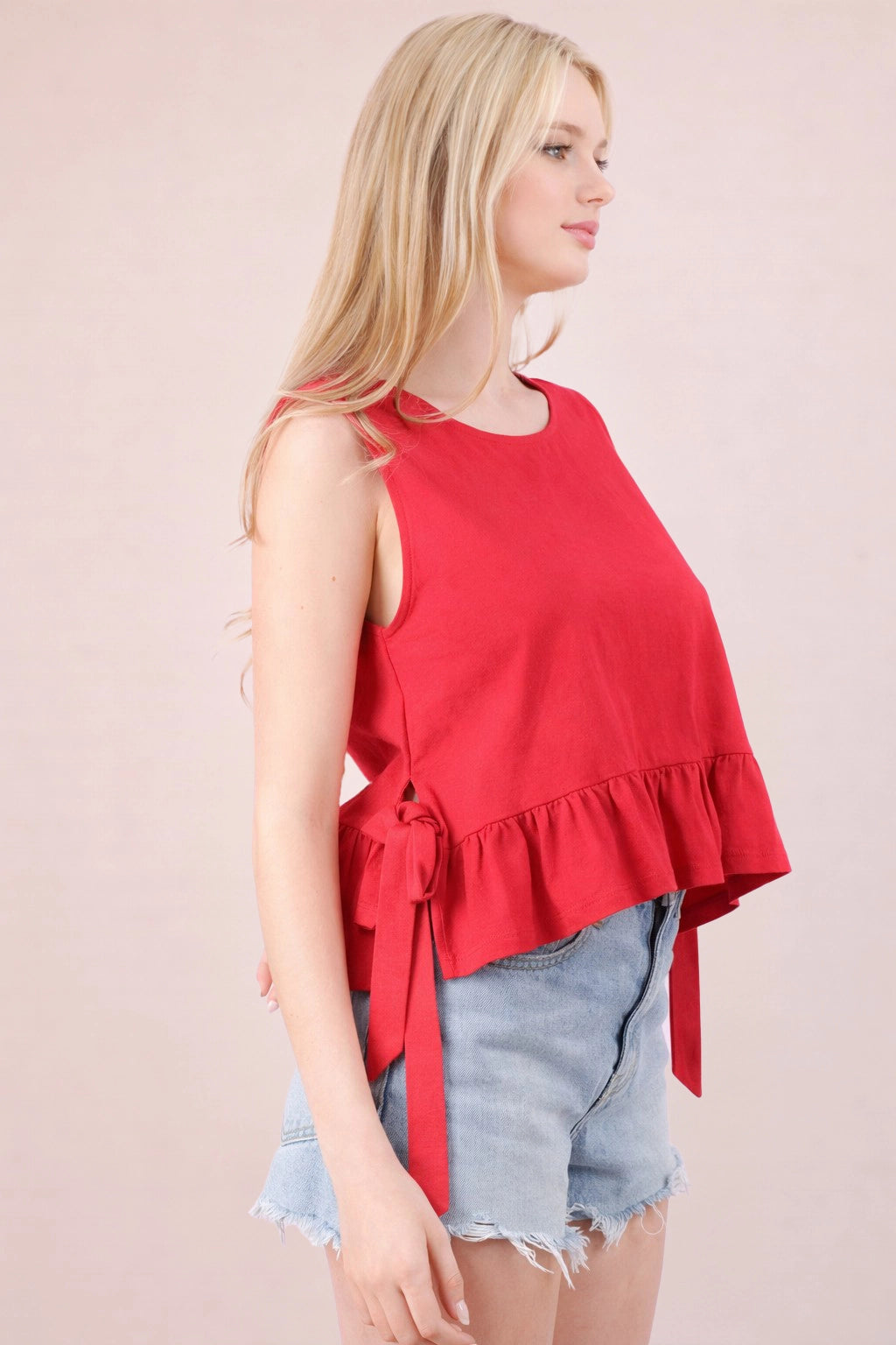 Side Tie Detail Ruffled Top