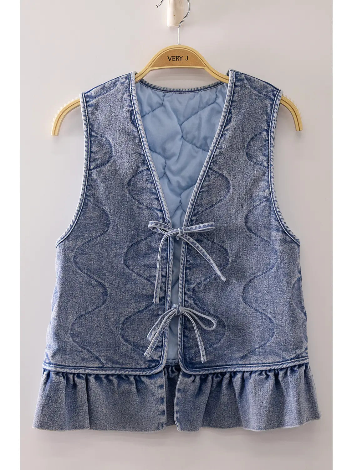 Denim Women Vest with Ruffle Hem