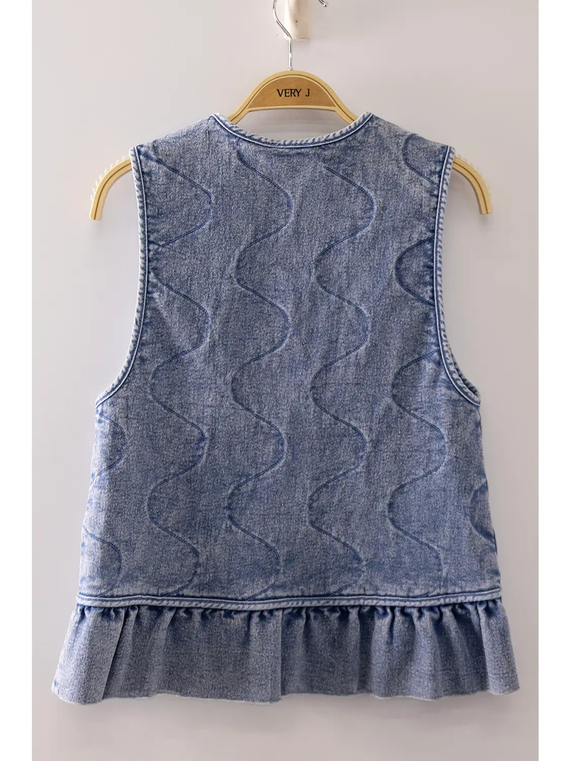 Denim Women Vest with Ruffle Hem