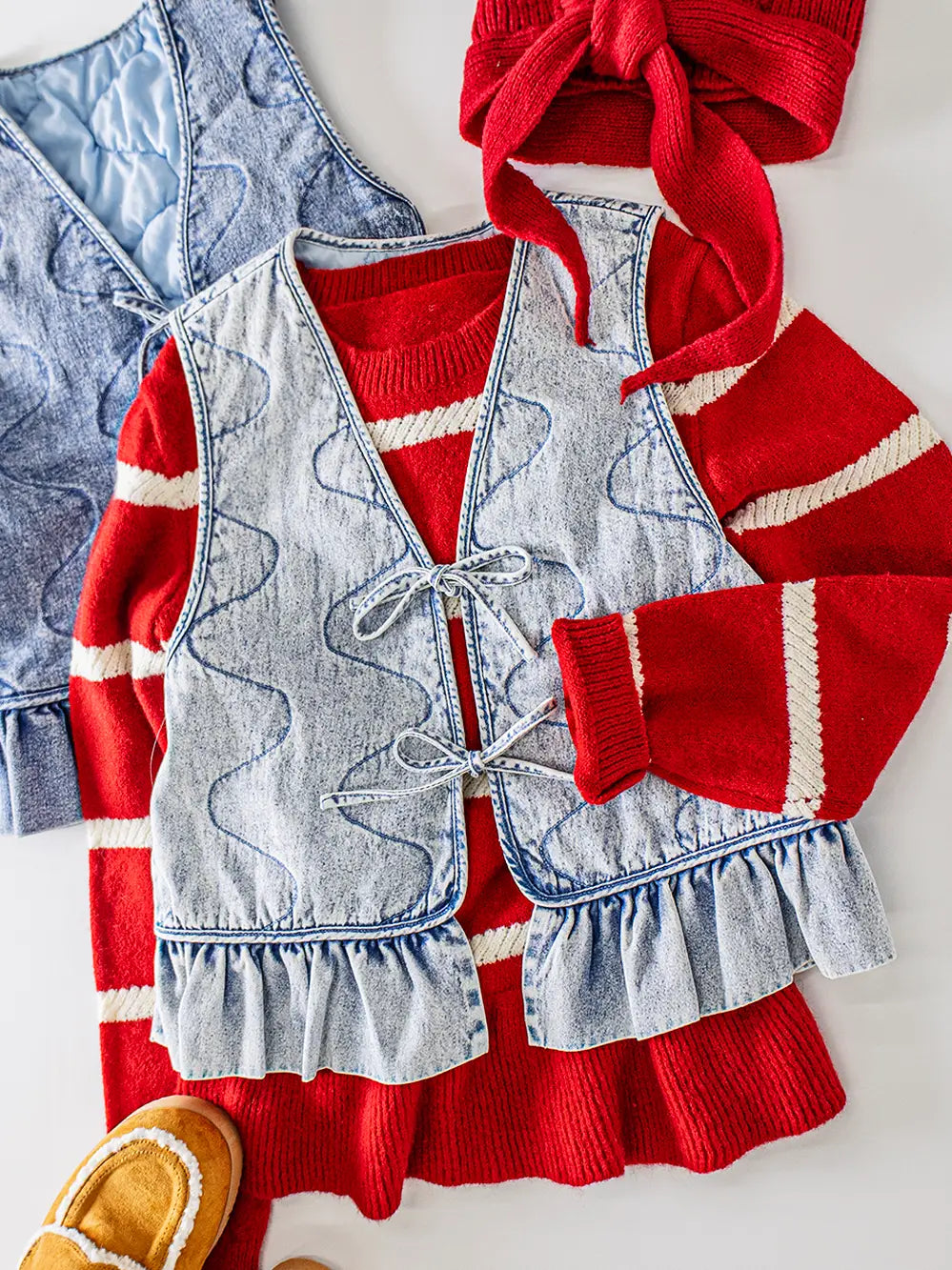 Denim Women Vest with Ruffle Hem